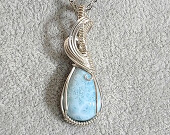 Larimar, Sterling Silver Pendant, Wire wrapped necklace, wire wrap, handmade, gifts for her, pendant, Calming, soothing, inner peace,