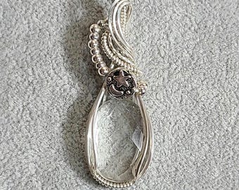 Clear Quartz, Quartz, Sterling Silver Pendant, Wire wrapped necklace, wire wrap, handmade, gifts for her, pendant, purity, power, growth