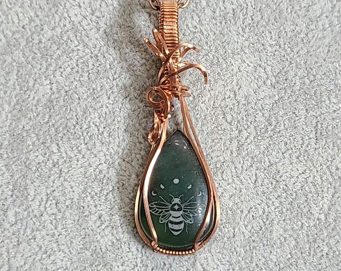 Nephrite, Jade, Copper wrap, wire wrapped necklace, handmade, wire wrap, med pendant, gifts for her, peace & tranquility, alignment.
