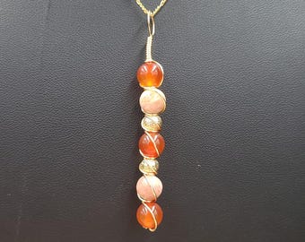 ADHD necklace, Carnelian necklace, sunstone pendant, Mental Clarity necklace, Gold wrap necklace, focus necklace.