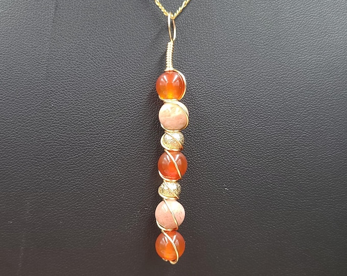 ADHD necklace, Carnelian necklace, sunstone pendant, Mental Clarity necklace, Gold wrap necklace, focus necklace.