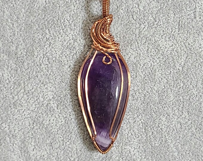 Amethyst, Wire wrapped necklace, wire wrap, handmade, gifts for her, pendant, copper, promotes love, provides clarity, stress relief