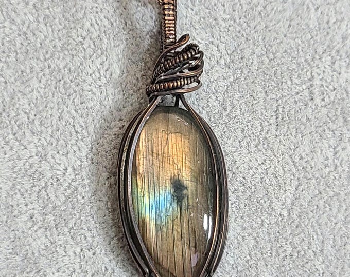 Wire wrapped necklace, Labradorite, wire wrap, handmade, gifts for her, pendant, stone of transformation, spiritual awakening, protection