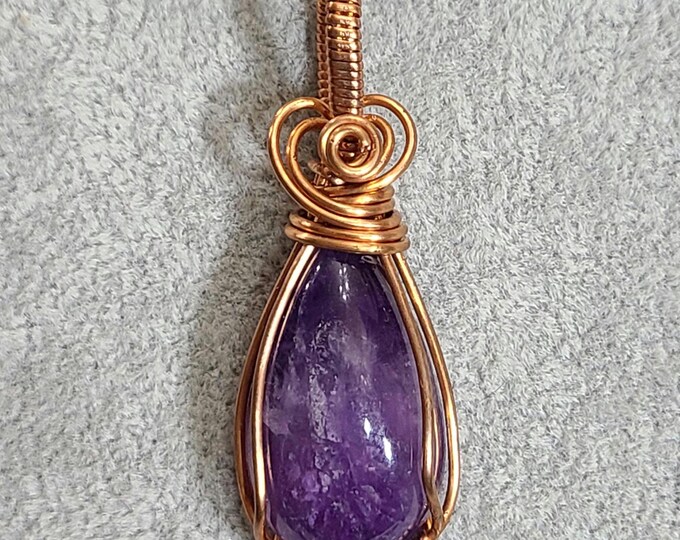 Amethyst, wire wrap, wire wrapped necklace, handmade, gifts for her, med pendant, crown chakra, spiritual enlightenment, grounding, calming