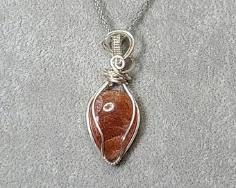 Sunstone, Sterling Silver Pendant, Wire wrapped necklace, wire wrap, handmade, gifts for her, pendant, positive energy, spiritual growth.