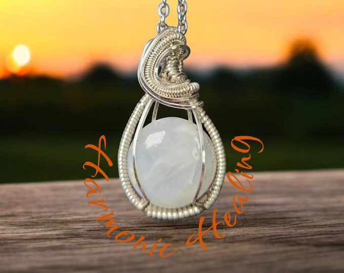 Moonstone wrapped necklace, wire wrapped pendant, sterling silver wrapped Moonstone, Small Pendant, intuition, emotional healing, protection