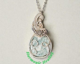 Tree Agate, pendant, necklace, gifts for her, grounding, stability, connection with nature, enhancing communication, intuition, wire wrap.