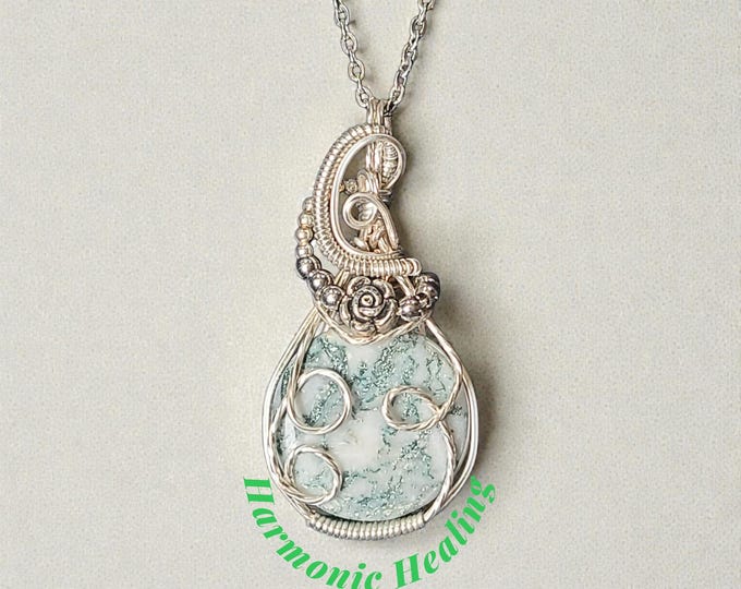 Tree Agate, pendant, necklace, gifts for her, grounding, stability, connection with nature, enhancing communication, intuition, wire wrap.