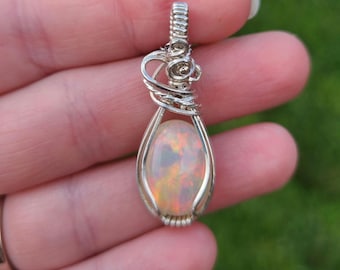 Ethiopian opal, 6 carat, Wire wrapped necklace, wire wrap, handmade, gifts for her, pendant, hope, luck, innocence, enthusiasm, creativity