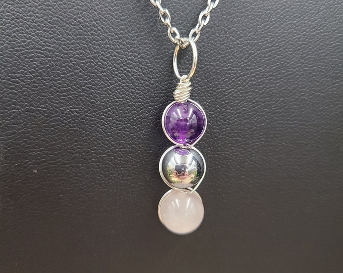 Empath Protection Necklace, Protect your Energy Necklace, Emotional Protection Necklace, Amethyst, Hematite, Rose Quartz Necklace, handmade.