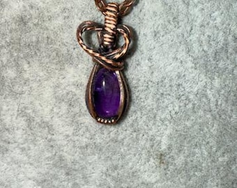 Amethyst wire wrap, necklace, gifts for her, small pendant, calming, meditation, wire wrapped pendant, intuition, gift, handmade,