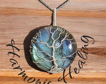 Labradorite, Wire wrapped necklace, wire wrap, handmade, gifts for her, pendant, transformation, tree of life, protection, creativity