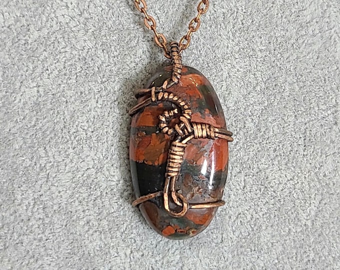 Brecciated Jasper, Wire wrapped necklace, wire wrap, handmade, gifts for her, pendant, absorbs negative energy, cleanses, aligns chakras.