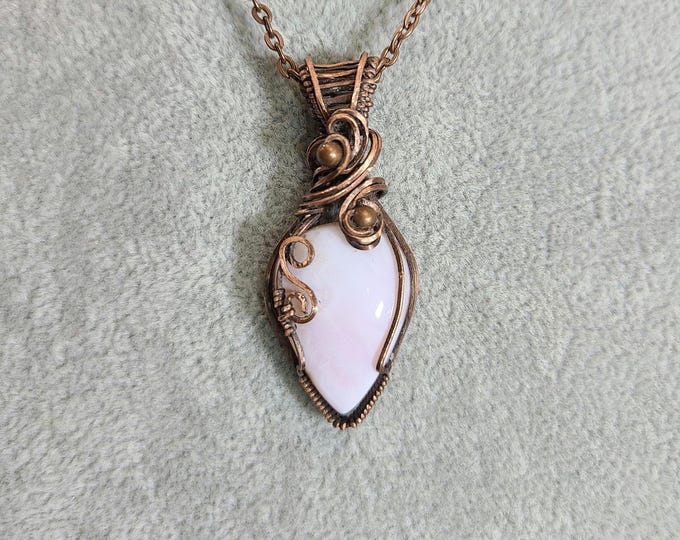 Pink opal, handmade, wire wrap, wire wrapped necklace, gifts for her, emotional healing, spiritual growth, peace, self-love