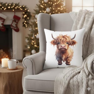 Highland Cow Pillow Gift Rustic Farmhouse Charm Decorative Retro Countryside Room Decor Cushion Highland Accessory Decor Home Accent Piece image 2