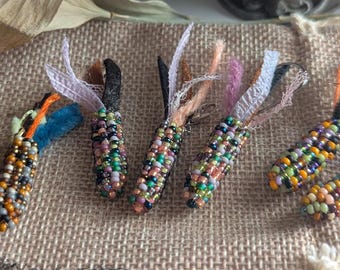 Miyuki Seed Bead Corn Charm: Handwoven Autumn Jewelry