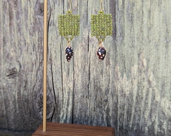 Beachy Boho Beaded Earrings - Square Seed Bead Earrings with Tiny Shells