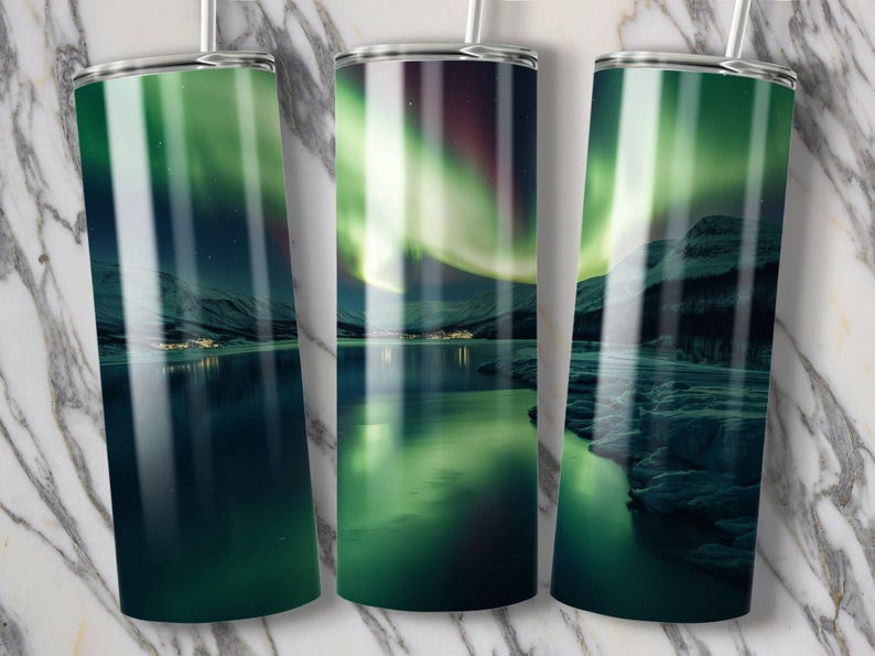 Northern Lights 20oz Skinny Tumbler Wraps, Digital Download Sublimation