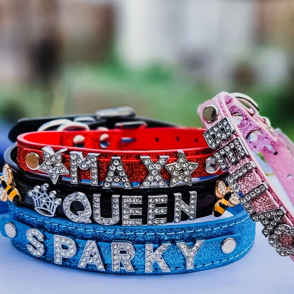Customizable Name Pet Bling Collar. Personalize Fur Baby's Collar. Silver Rhinestone Charms. Free US Domestic Shipping!