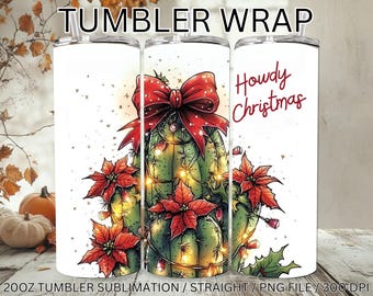 Howdy Weihnachtskaktus Png 20oz Skinny Tumbler, South Western Weihnachten Png Design, Weihnachten Png, Weihnachten Cowboy Baum Png Design Sublimation
