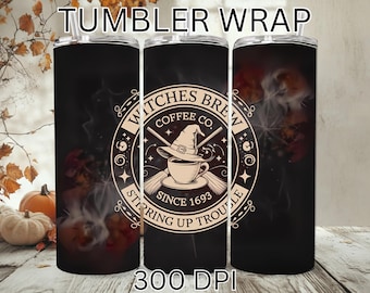 Diseño de vaso térmico de Witches Brew Coffee Co., temporada de Halloween (PNG) (Descarga digital)