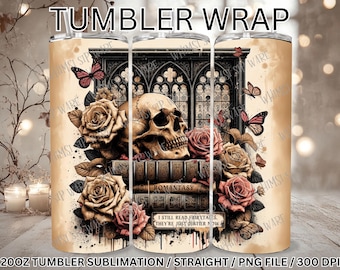 Dark Romance 20 Oz Skinny Tumbler Wrap png, Romantasy Bücher Tumbler Wrap PNG, Gothic Fantasy Buch Tumbler PNG Design Digital Download