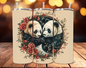 Panda Tumbler Wrap, Floral 20oz Skinny Tumbler Design (PNG)