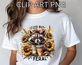 Immagine PNG di un simpatico procione selvatico e di un girasole (download digitale)