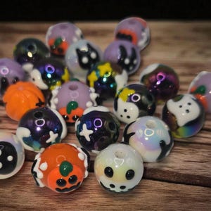 Hand-painted Halloween Beads - 20 random pcs., Pumpkins, Ghosts, and Cats for Jewelry Making