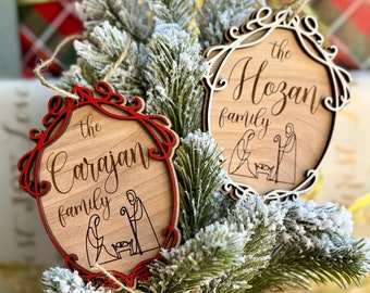 Nativity Christmas Ornaments - Custom Christmas Ornament - Christmas Gift - Family Last name gift