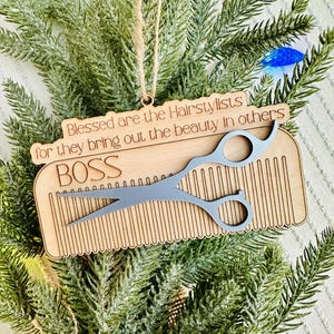 Blessed are the Hairstylists Ornament - Hairdresser Custom wooden Ornament - Shear and Comb Ornament - Personalized Hairstylist Ornament