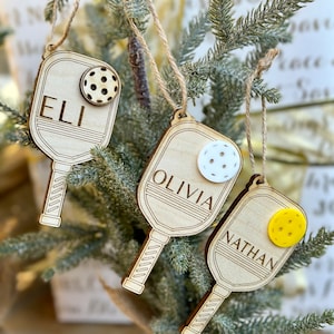 Personalized Wooden Pickleball Christmas Ornament: Sports Player Gift