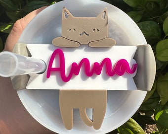 Cat Personalized Name Tag for Stanley Tumbler Lid (30oz or 40oz)