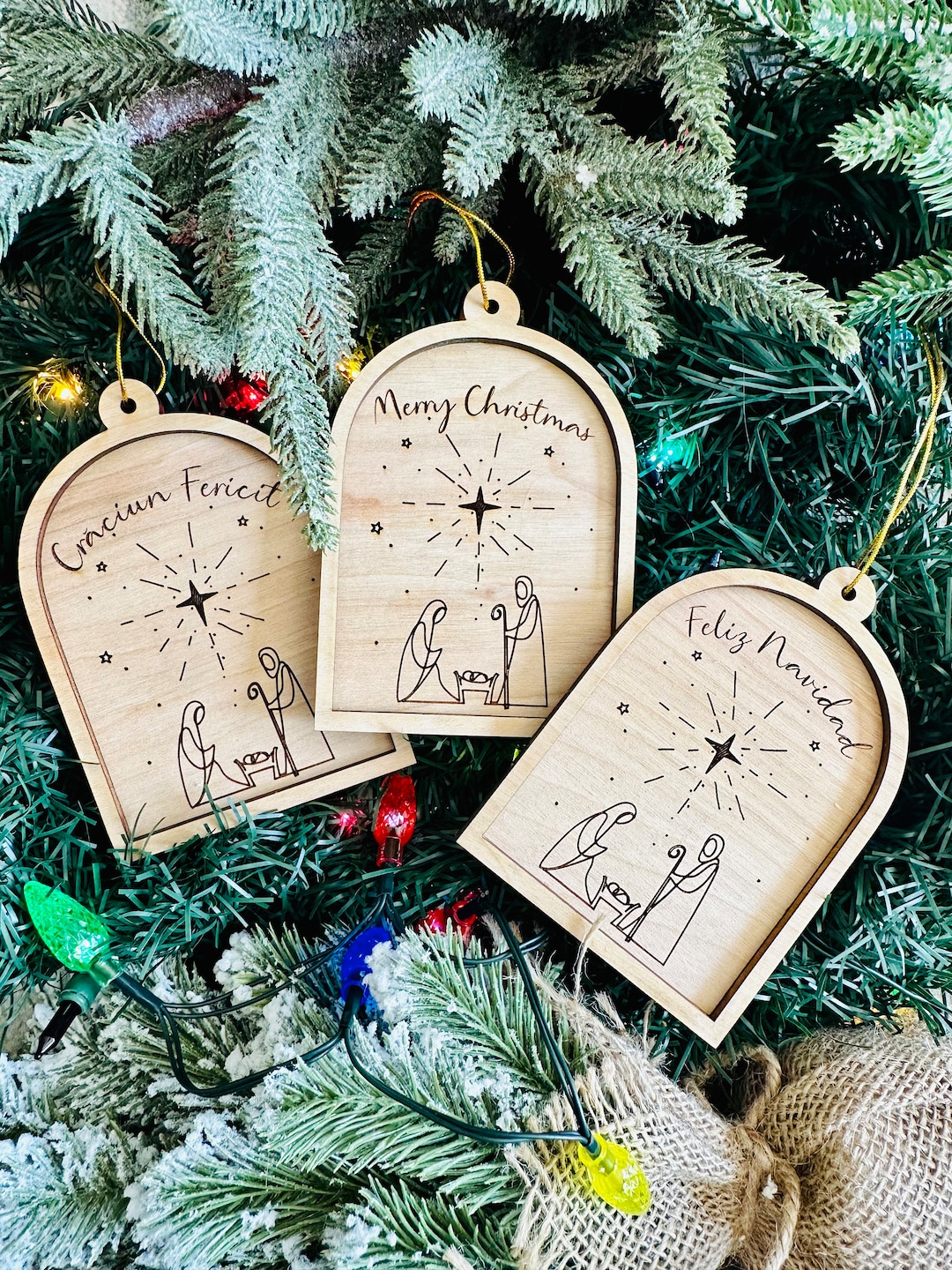 Nativity Sign Language Customizable Nativity Wood Christmas Ornament: Merry Christmas in ...