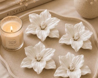 White Lily Handmade Resin Flower Wall Art, Sculptural Floral Accent (Set of 2,5,10)