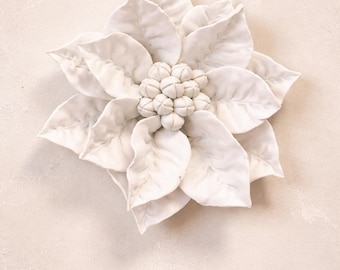 White Resin Poinsettia Wall Art - 3D Sculptural Floral Decor, Set of 2