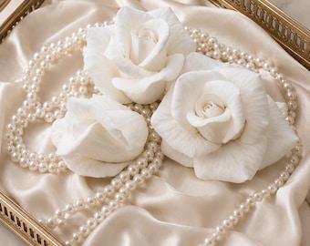 Ivory Resin Rose Wall Decor - Set of 3, Handmade Botanical Sculptures
