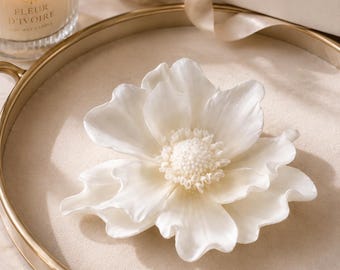 White Anemone Sculptural Flower Wall Art – Minimalist Ivory Botanical Accent