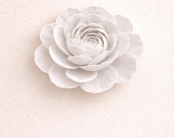 Ivory Sculptural Flower Wall Decor, 2.5 Inch Minimalist Floral Accent, Modern Luxury Home