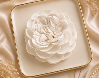 Handmade Ivory Resin Peony Wall Art • Neutral Floral Sculpture