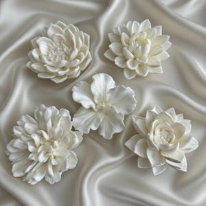 Ivory Resin Floral Wall Art Set, Sculptural White Flower Decor (Set of 5) image 1
