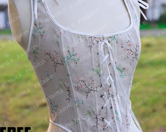 Corset overbust floral de laitière, corset bustier juste de la Renaissance, haut corset court médiéval Y2k, corset vintage Cottagecore élégant