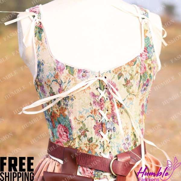 Milkmaid Floral Overbust Corset, Renaissance Fair Bustier Corset, Medieval Y2k Crop Corset Top, Elegant Printed Strappy Tank Top for Womens
