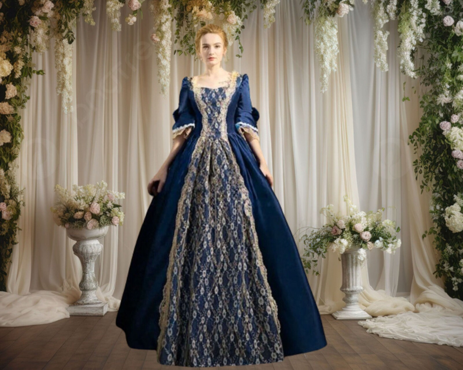 Royal Blue Ball Gown With 3D Floral Applique And Lace Tulle 2021