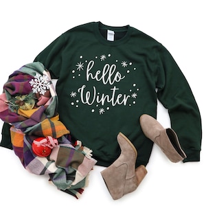 Hello Winter Sweatshirt, Winter Sweatshirt, Snowflake Sweatshirt, Womens Christmas Sweatshirt, Christmas Shirt, Holiday Shirt, Winter Lover
