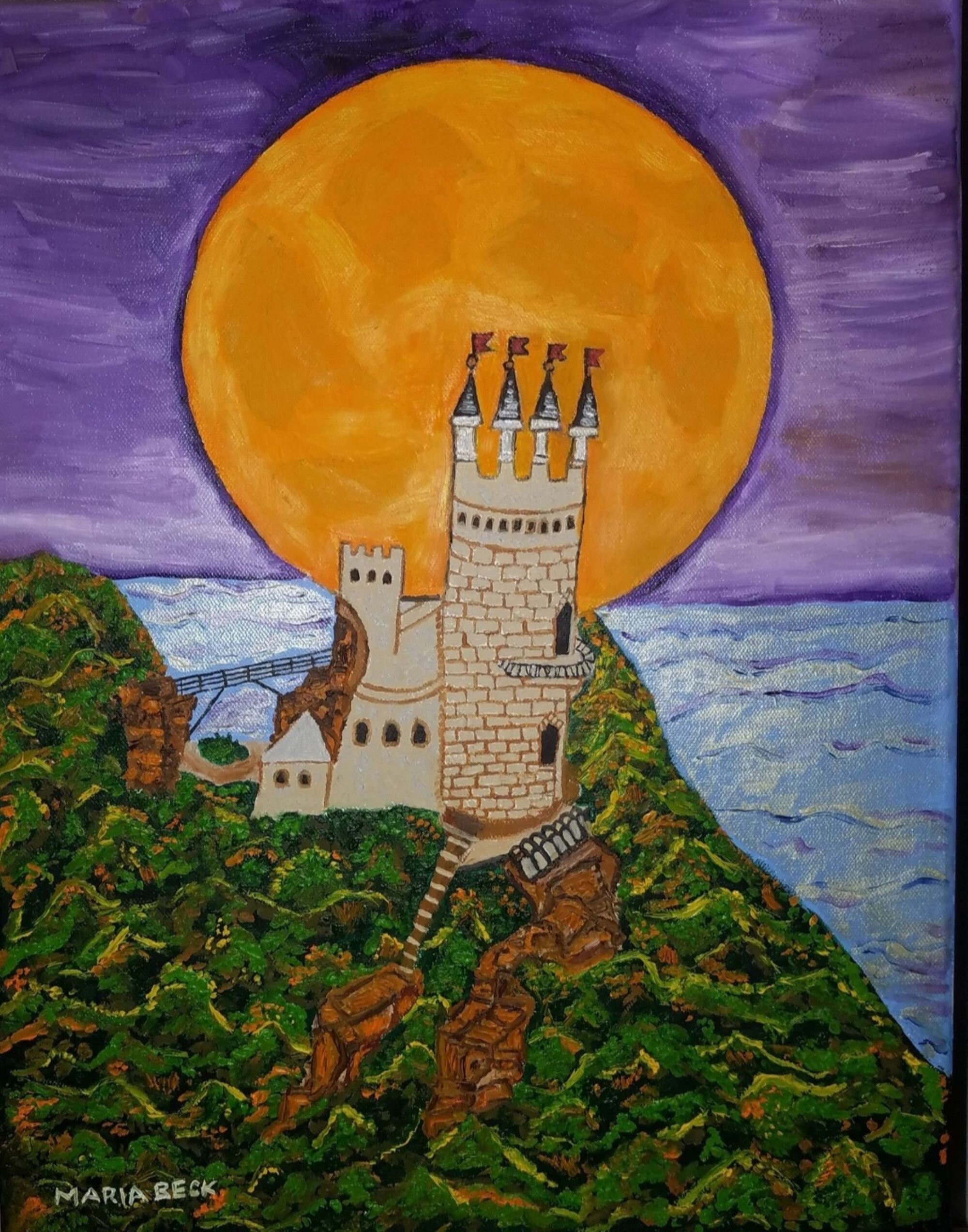 Enchanting Once Upon A Time Castle Oil Painting Under Full Moon ...