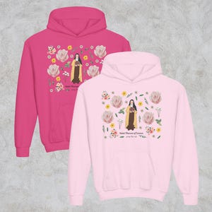 YOUTH St. Therese of Lisieux Hoodie, Saint Therese Hooded Sweatshirt, Saint Hoodie, Catholic Hoodie, Catholic Gift, Catholic Kids Hoodie