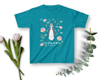 Jungfru Maria av nåd T-shirt för barn, katolsk skjorta, katolsk gåva, Jungfru Maria, vår jungfru, katolsk flicka
