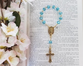 Blue Pocket Rosary With Gold, Sacred Heart Pocket Rosary, Single Decade Rosary, One Decade Rosary, Traveler Rosary, Catholic Gift