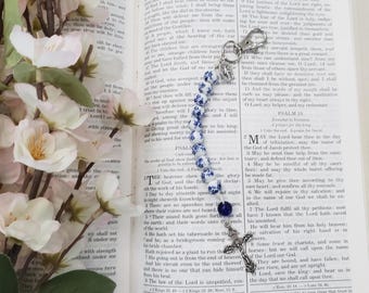 Blue Flowers Clip Rosary, One Decade Rosary, Catholic Pocket Keychain, Keychain, Single Decade Rosary, Catholic Bag Charm, Small Rosary